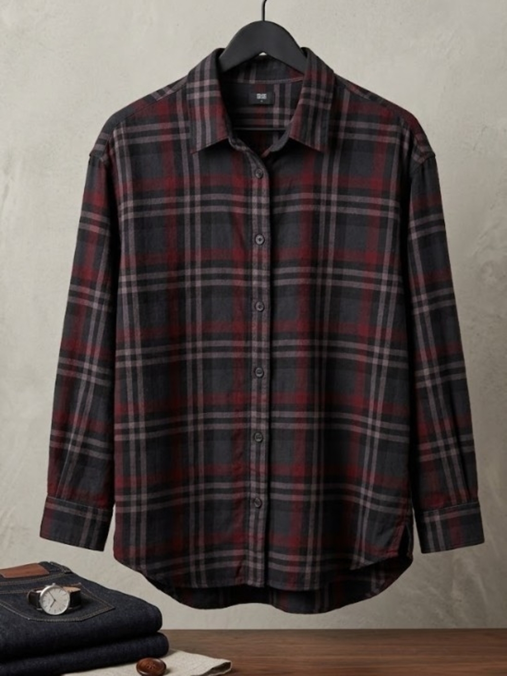 Uniqlo Women's Plaid Button-Down Shirt - Red, Black & Grey (Sz XL) Classic Fall
